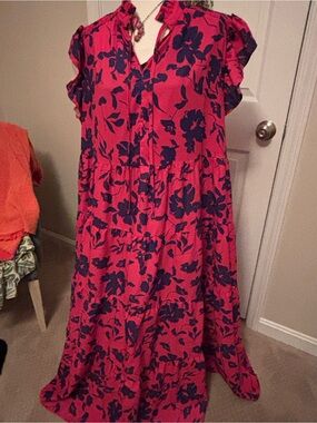 Oh Pink Maxi Dress with Navy Floral Print